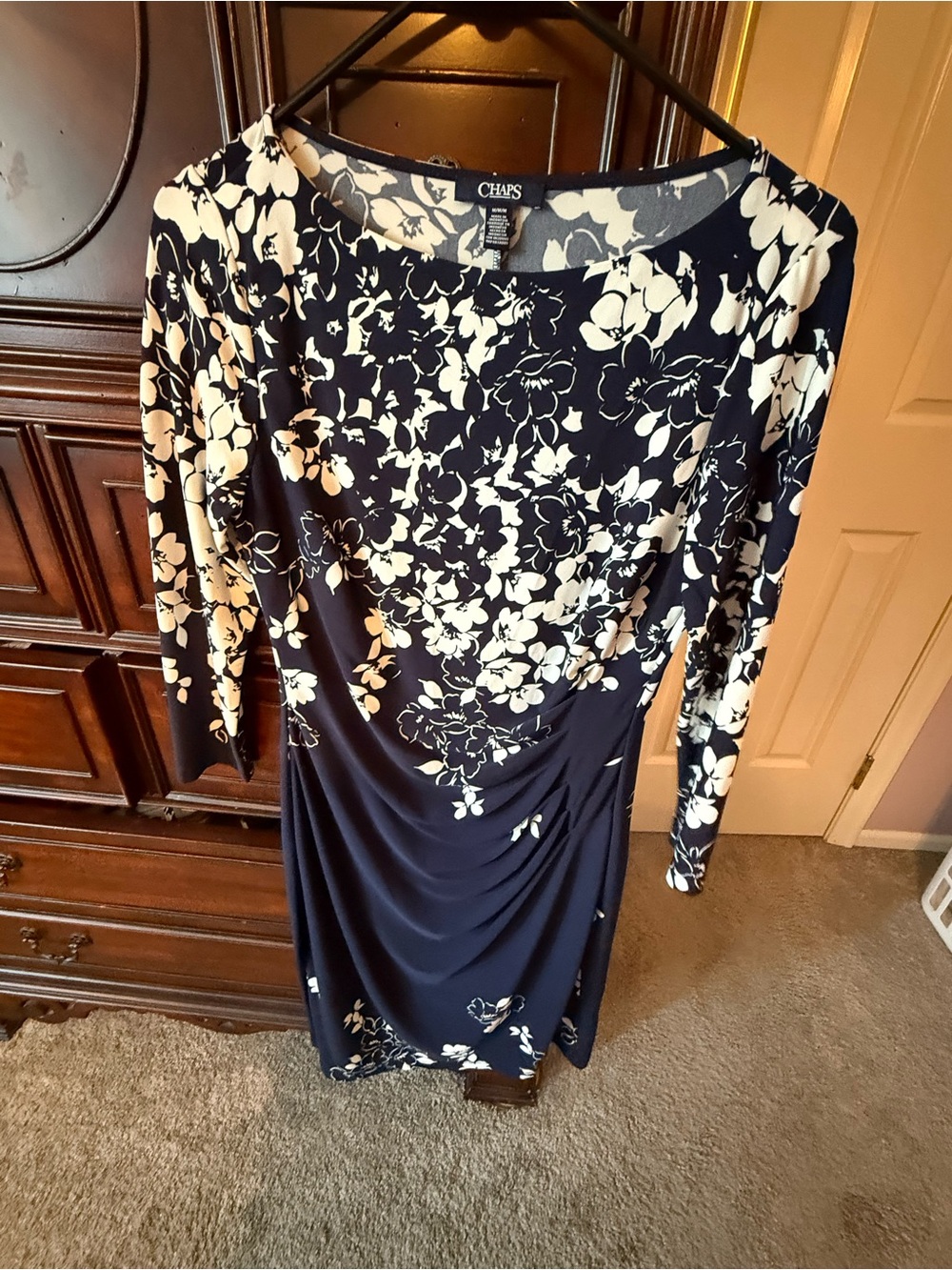 Chaps Navy and White  Floral Midi Dress Size Medium